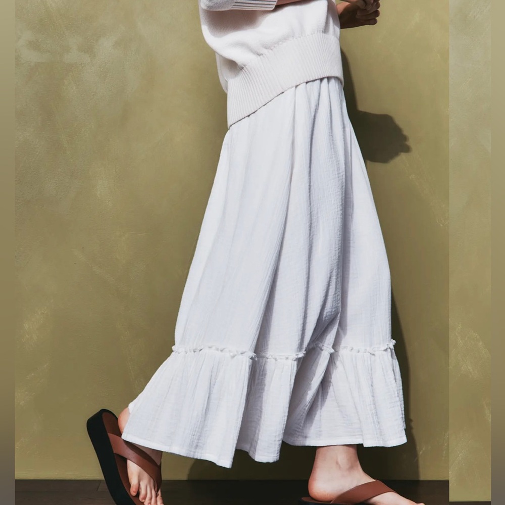 Quince Organic Cotton Gauze Smocked Maxi Skirt Textured Breathable Tiered NWT L